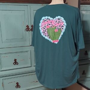 Chic Teal Short Sleeve Women's Top with Heart Design